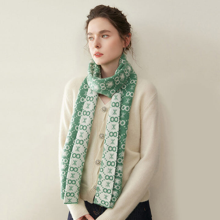 Women's Christmas Patterned Double-Sided 100% Cashmere Scarf