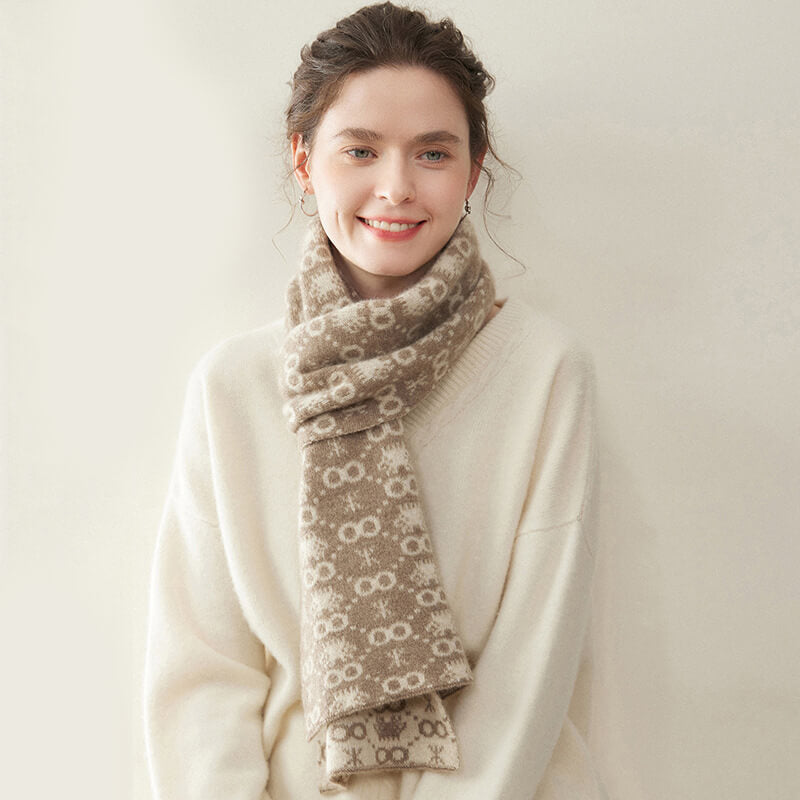 Women's Christmas Patterned Double-Sided 100% Cashmere Scarf
