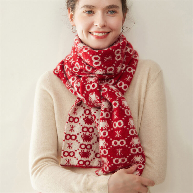 Women's Christmas Patterned Double-Sided 100% Cashmere Scarf