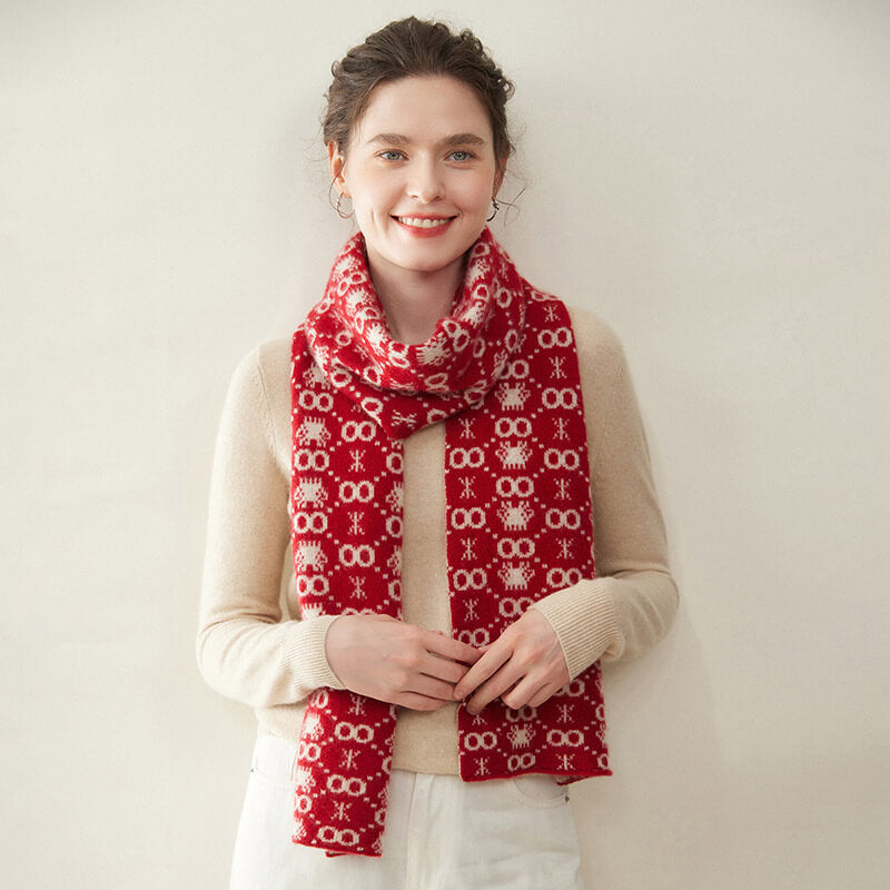 Women's Christmas Patterned Double-Sided 100% Cashmere Scarf