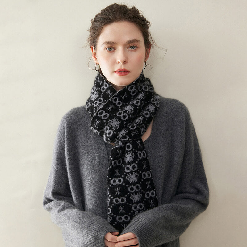 Women's Christmas Patterned Double-Sided 100% Cashmere Scarf
