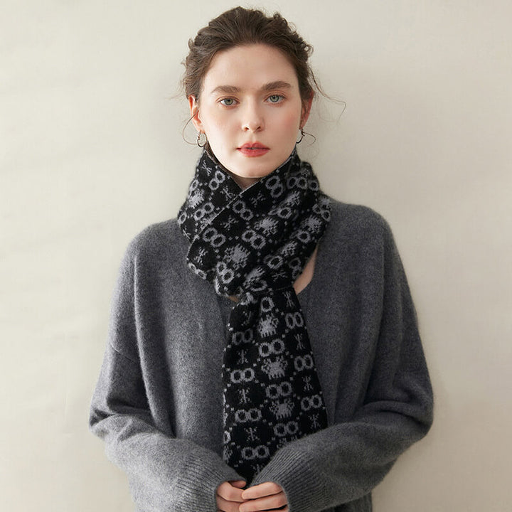 Women's Christmas Patterned Double-Sided 100% Cashmere Scarf