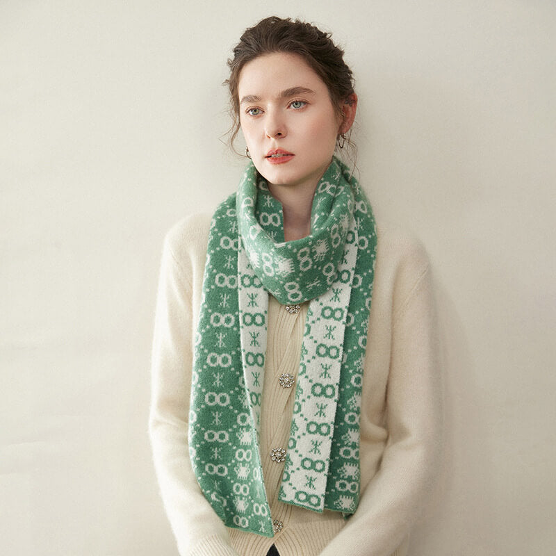 Women's Christmas Patterned Double-Sided 100% Cashmere Scarf