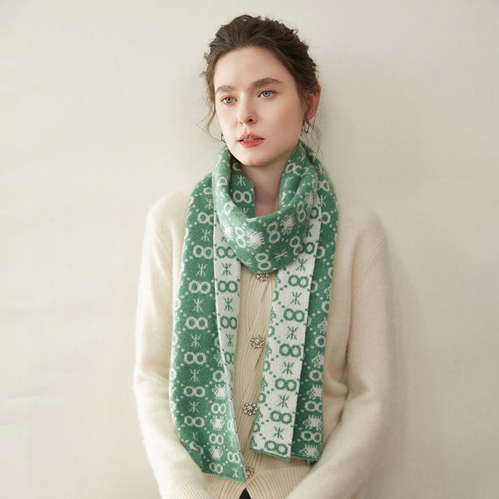 Women's Christmas Patterned Double-Sided 100% Cashmere Scarf