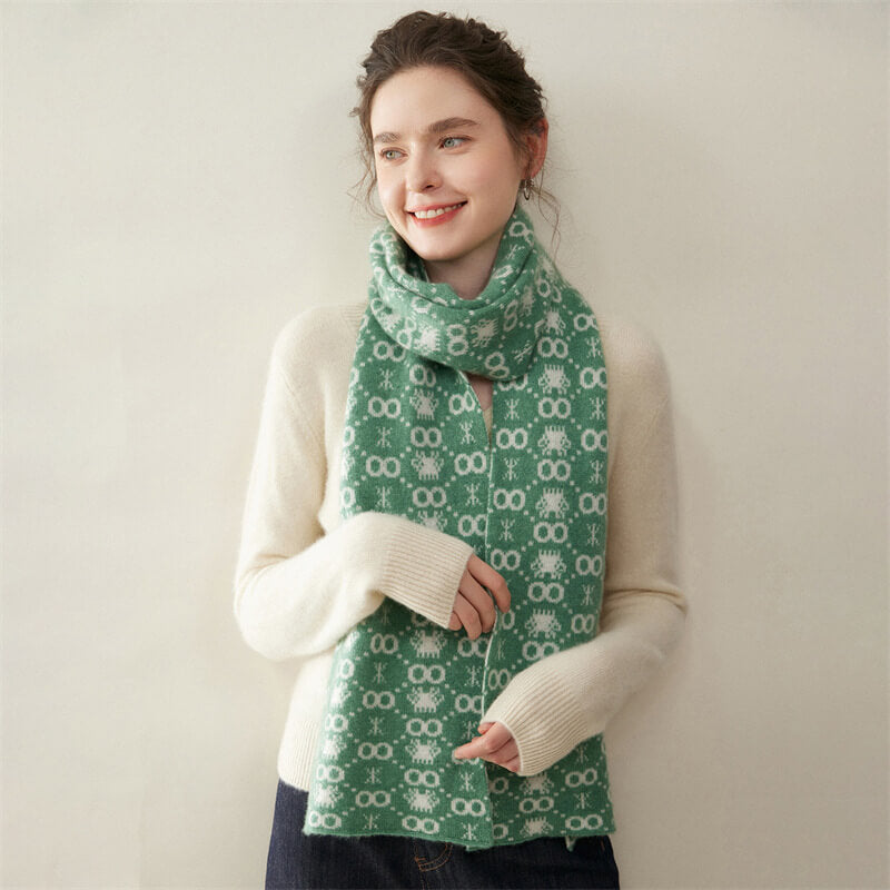 Women's Christmas Patterned Double-Sided 100% Cashmere Scarf