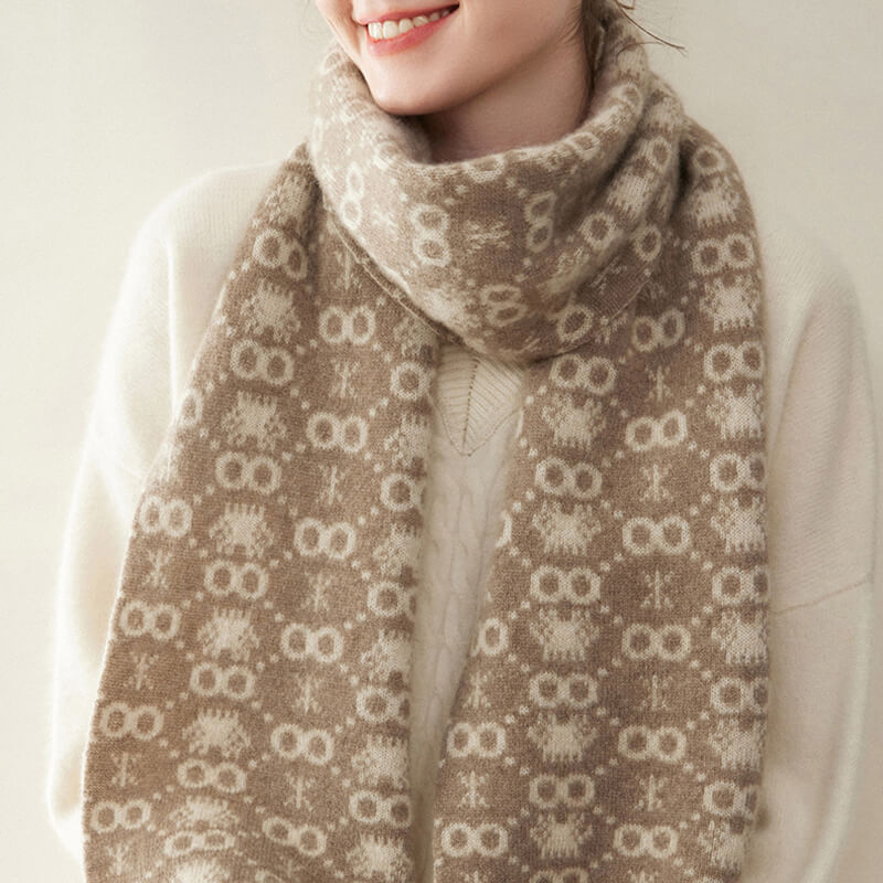 Women's Christmas Patterned Double-Sided 100% Cashmere Scarf