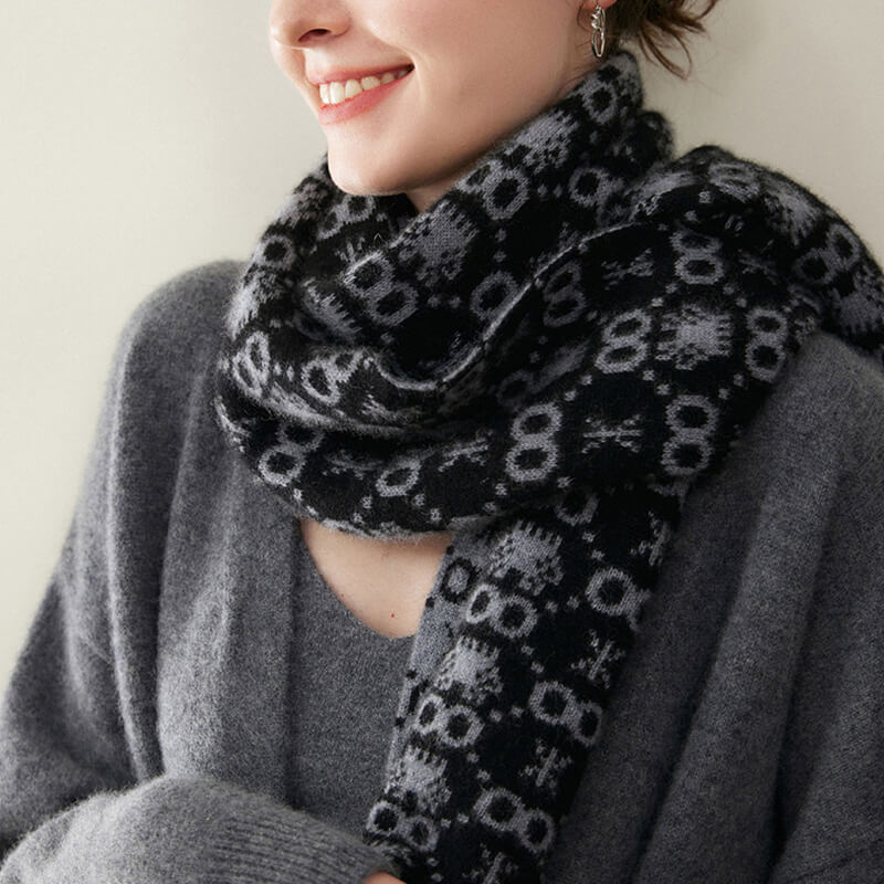 Women's Christmas Patterned Double-Sided 100% Cashmere Scarf