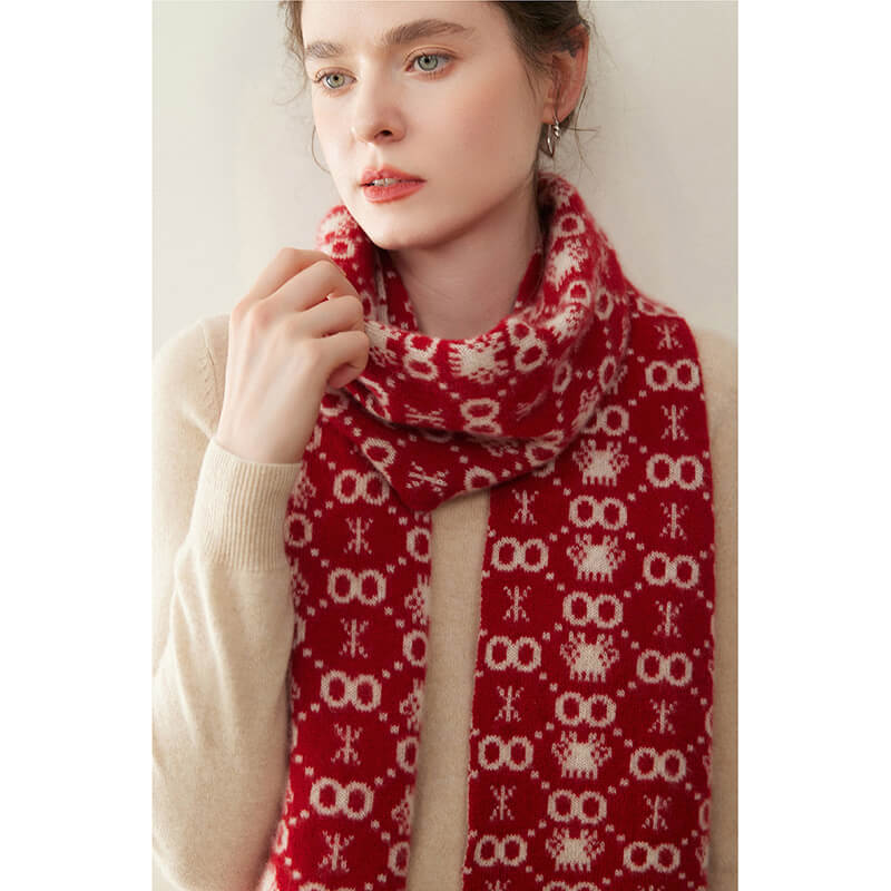 Women's Christmas Patterned Double-Sided 100% Cashmere Scarf