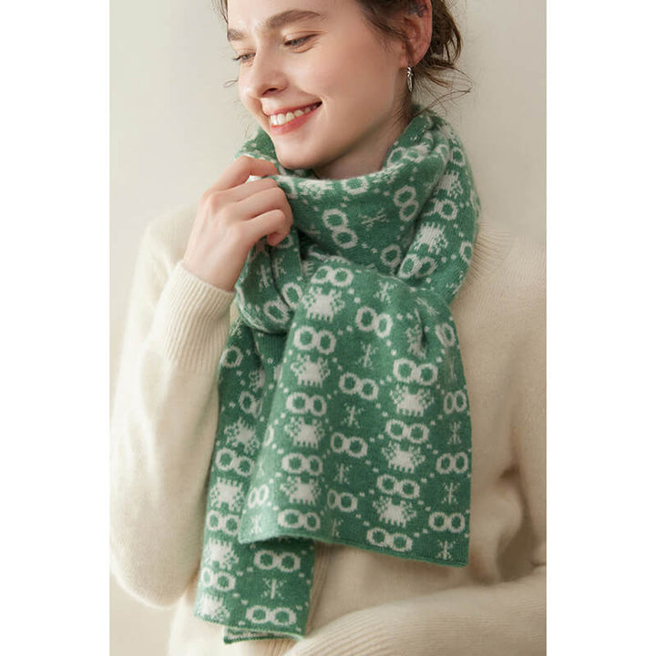 Women's Christmas Patterned Double-Sided 100% Cashmere Scarf