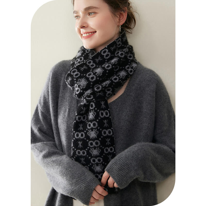 Women's Christmas Patterned Double-Sided 100% Cashmere Scarf