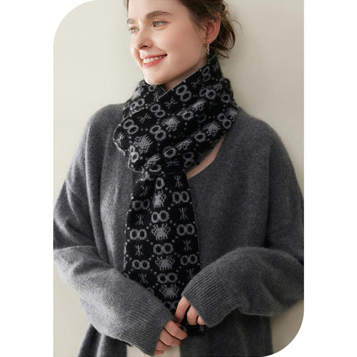 Women's Christmas Patterned Double-Sided 100% Cashmere Scarf