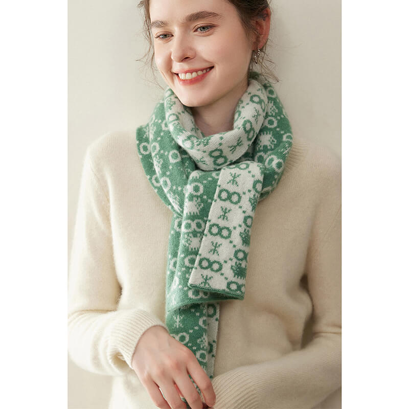 Women's Christmas Patterned Double-Sided 100% Cashmere Scarf