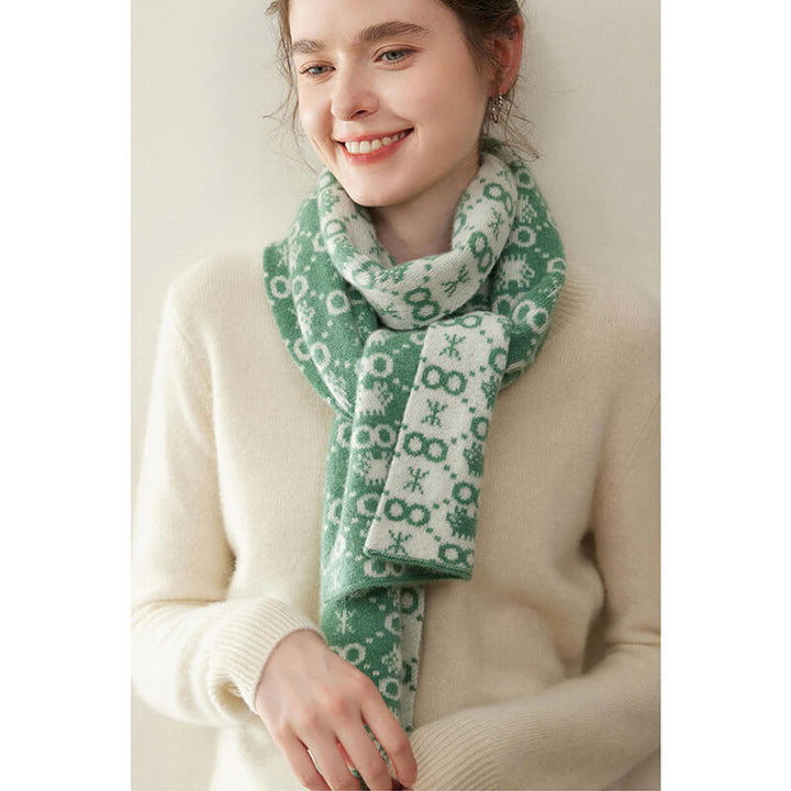 Women's Christmas Patterned Double-Sided 100% Cashmere Scarf