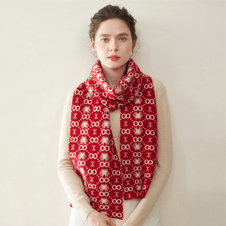 Women's Christmas Patterned Double-Sided 100% Cashmere Scarf