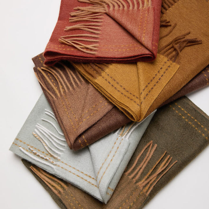 Women's Contrasted Stitched 100% Cashmere Scarf with Fringe CP065