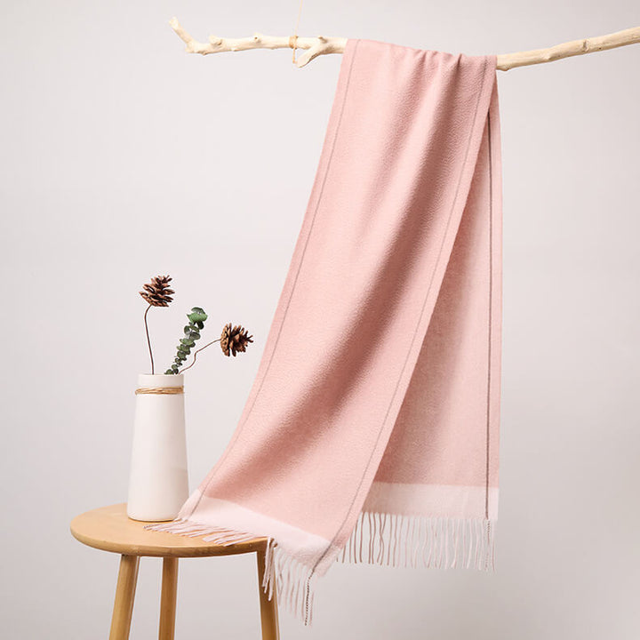 Women's Contrasted Stitched 100% Cashmere Scarf with Fringe CP065