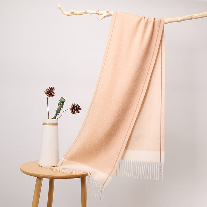 Women's Contrasted Stitched 100% Cashmere Scarf with Fringe CP065