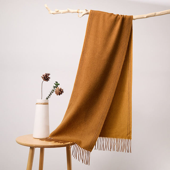 Women's Contrasted Stitched 100% Cashmere Scarf with Fringe CP065