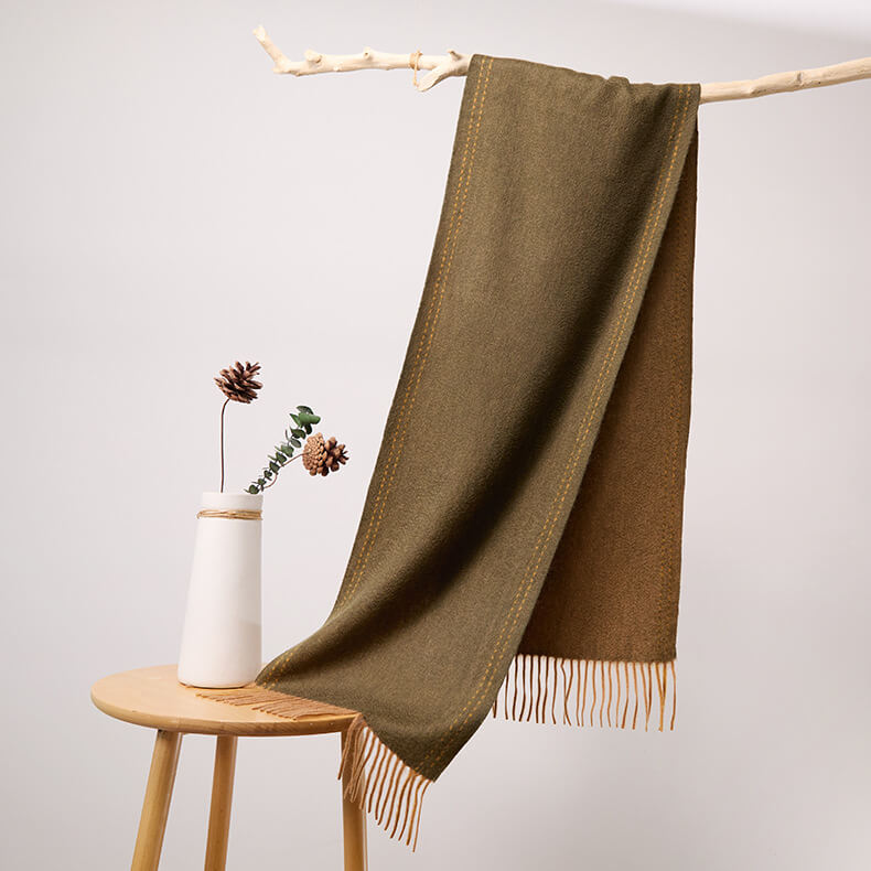 Women's Contrasted Stitched 100% Cashmere Scarf with Fringe CP065