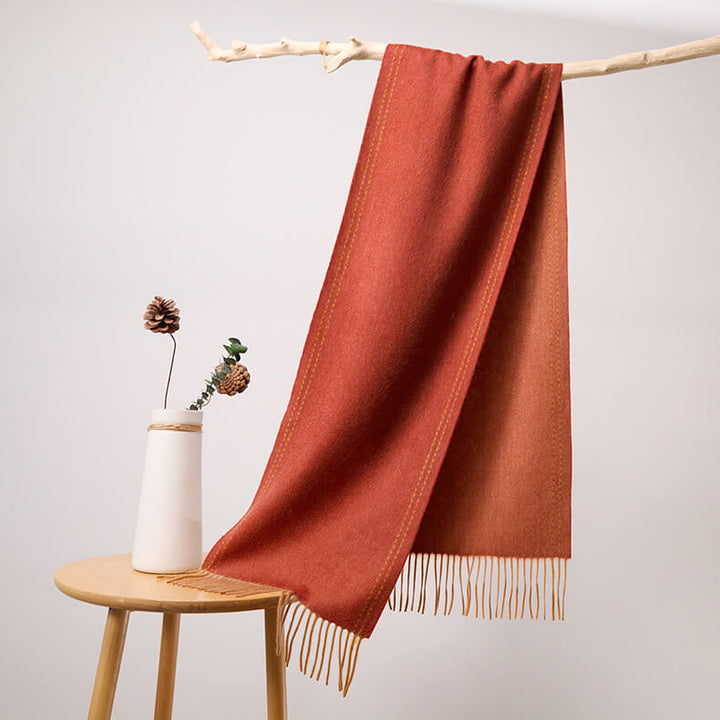 Women's Contrasted Stitched 100% Cashmere Scarf with Fringe CP065