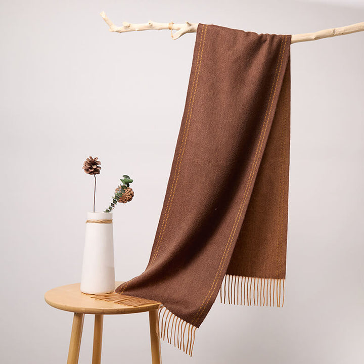 Women's Contrasted Stitched 100% Cashmere Scarf with Fringe CP065