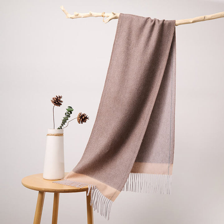 Women's Contrasted Stitched 100% Cashmere Scarf with Fringe CP065