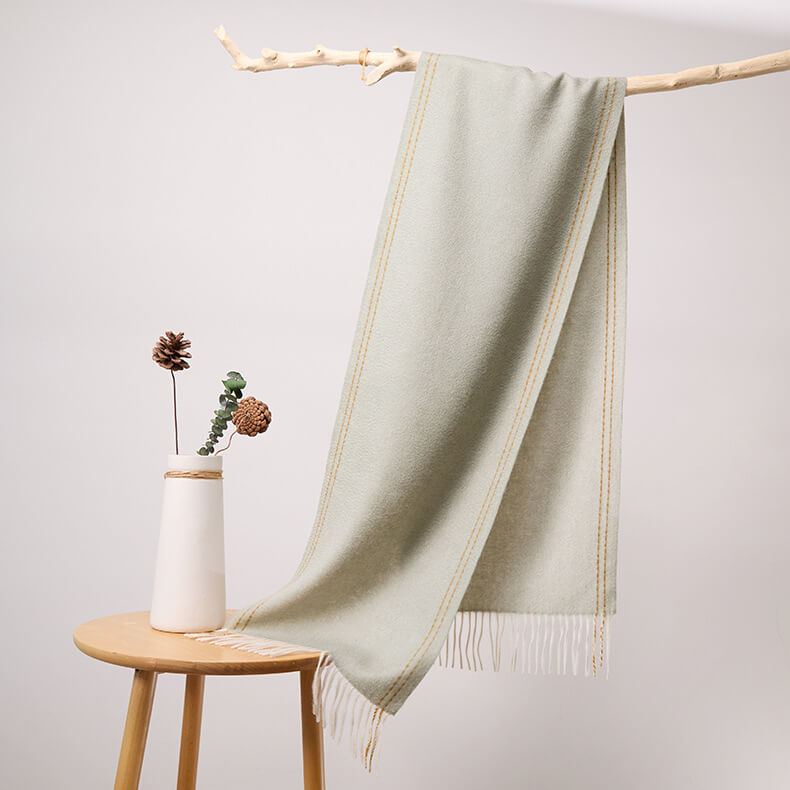 Women's Contrasted Stitched 100% Cashmere Scarf with Fringe CP065