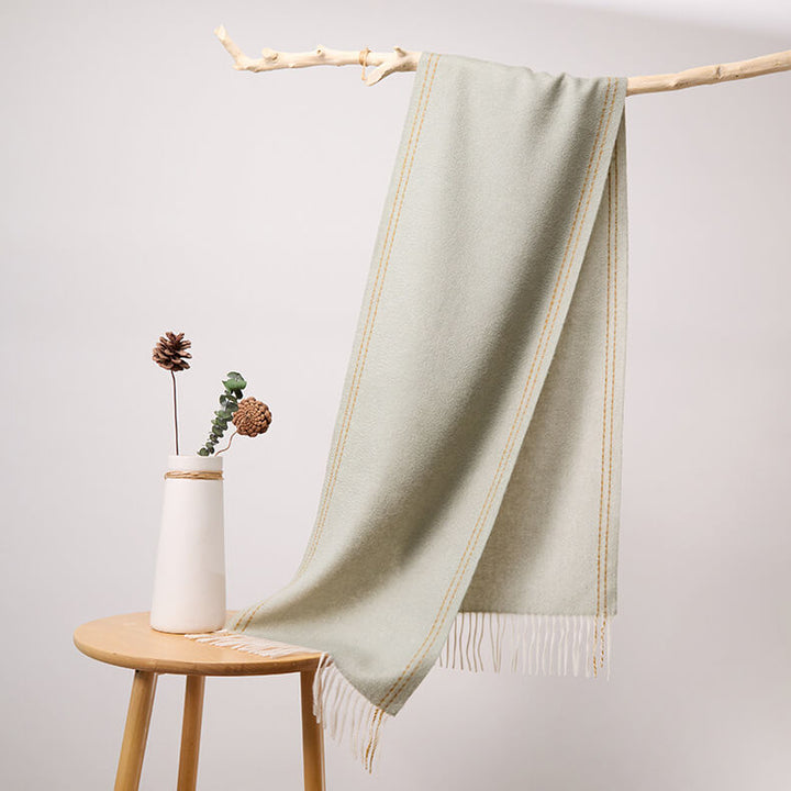 Women's Contrasted Stitched 100% Cashmere Scarf with Fringe CP065