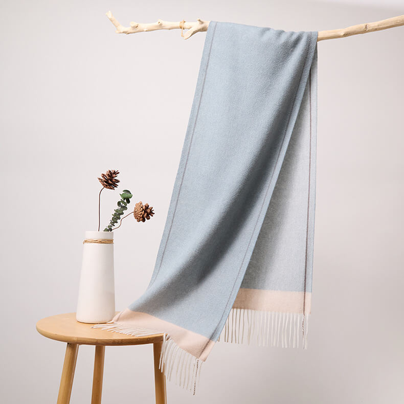 Women's Contrasted Stitched 100% Cashmere Scarf with Fringe CP065