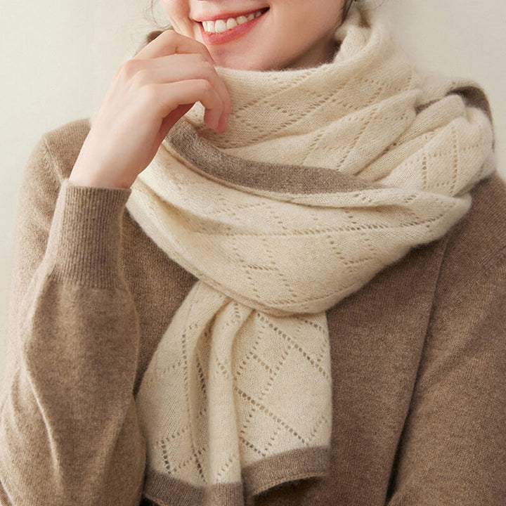 Women's Diamond Pattern 100% Cashmere Shawl Scarf with Contrasted Trim CP060