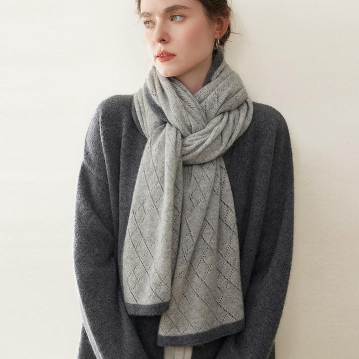 Women's Diamond Pattern 100% Cashmere Shawl Scarf with Contrasted Trim CP060