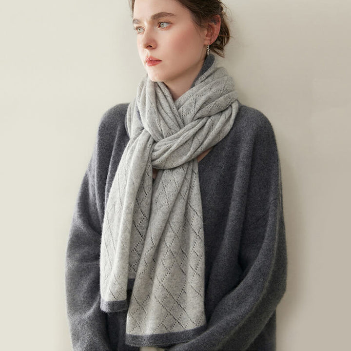 Women's Diamond Pattern 100% Cashmere Shawl Scarf with Contrasted Trim CP060