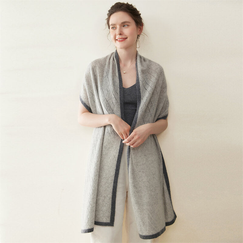 Women's Diamond Pattern 100% Cashmere Shawl Scarf with Contrasted Trim CP060