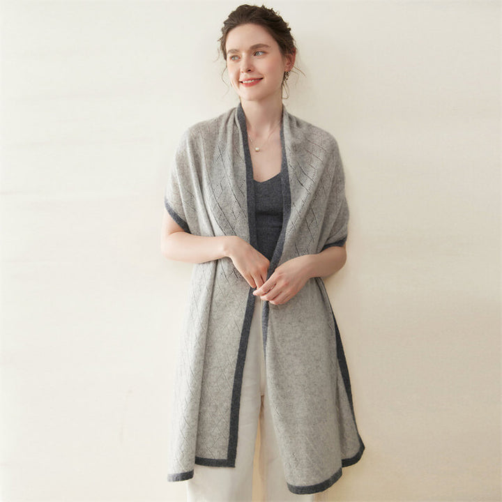 Women's Diamond Pattern 100% Cashmere Shawl Scarf with Contrasted Trim CP060