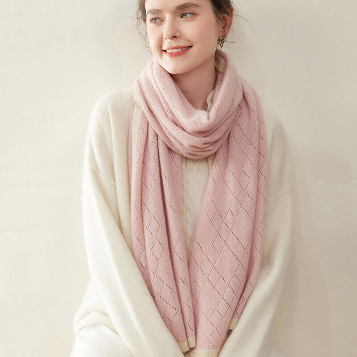Women's Diamond Pattern 100% Cashmere Shawl Scarf with Contrasted Trim CP060