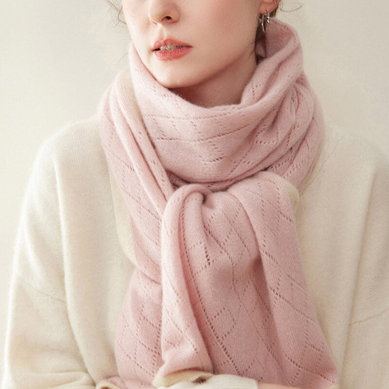 Women's Diamond Pattern 100% Cashmere Shawl Scarf with Contrasted Trim CP060