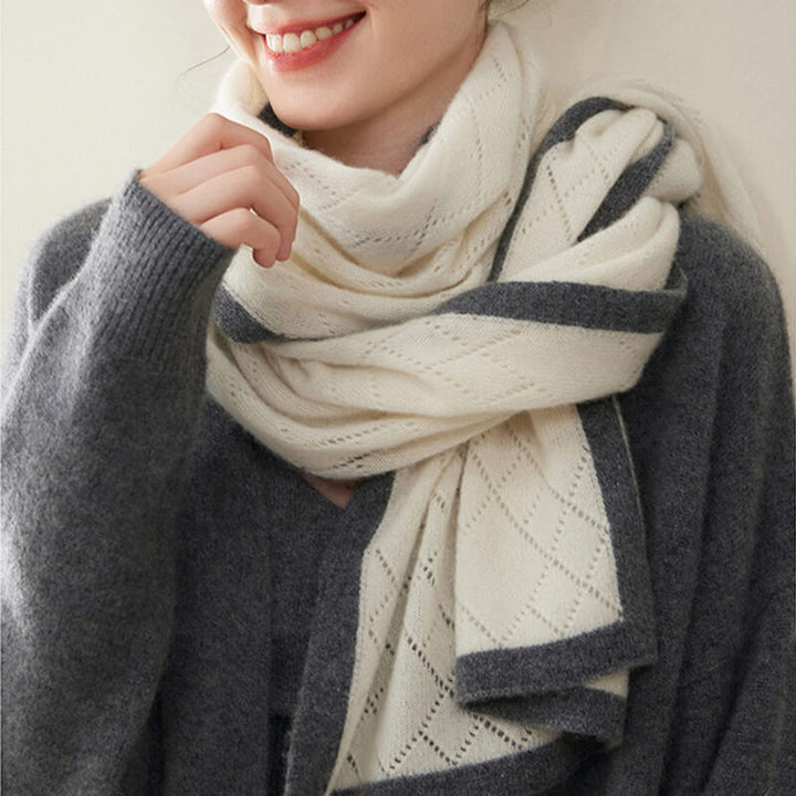 Women's Diamond Pattern 100% Cashmere Shawl Scarf with Contrasted Trim CP060