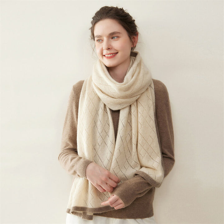 Women's Diamond Pattern 100% Cashmere Shawl Scarf with Contrasted Trim CP060