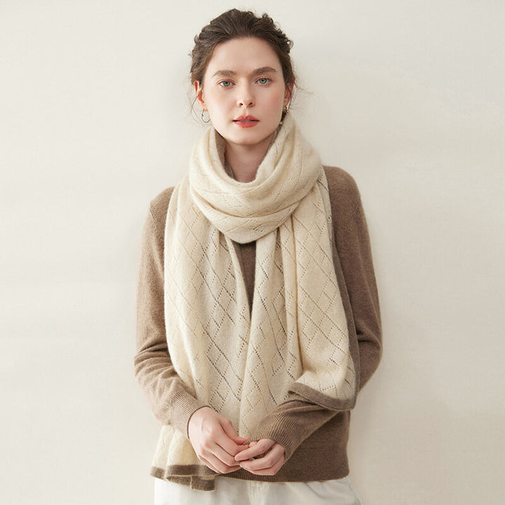 Women's Diamond Pattern 100% Cashmere Shawl Scarf with Contrasted Trim CP060