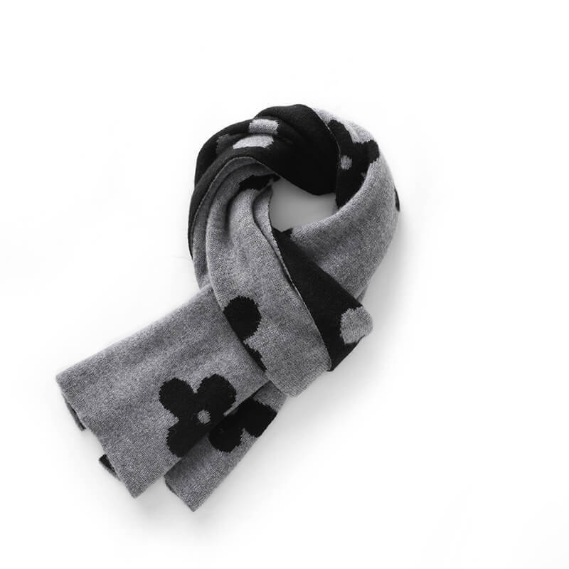 Women's Double-Sided Flower Patterned 100% Cashmere Scarf