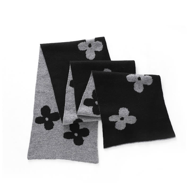 Women's Double-Sided Flower Patterned 100% Cashmere Scarf