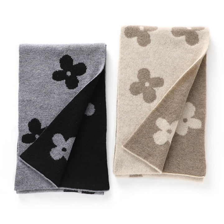 Women's Double-Sided Flower Patterned 100% Cashmere Scarf