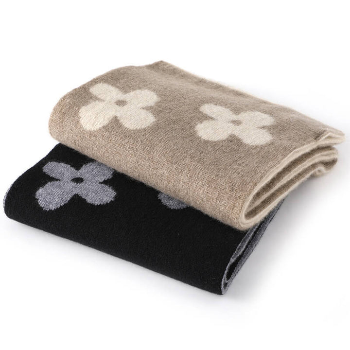 Women's Double-Sided Flower Patterned 100% Cashmere Scarf