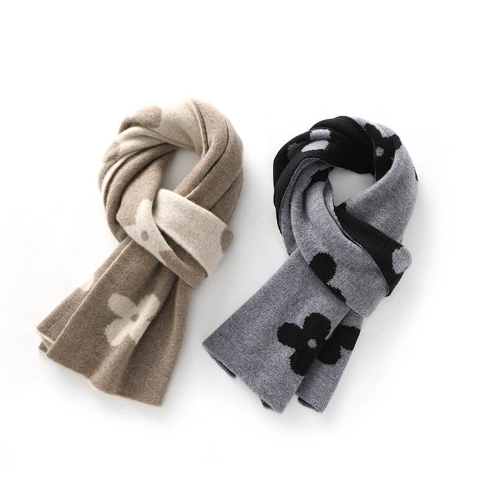Women's Double-Sided Flower Patterned 100% Cashmere Scarf