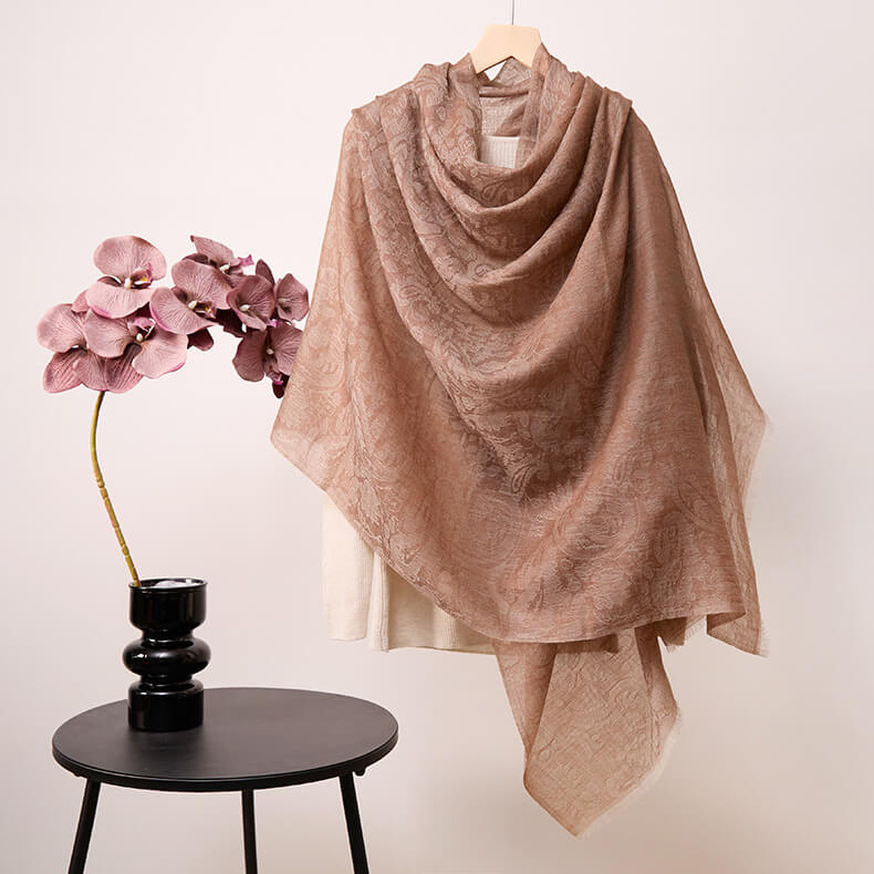 Women's Elegant Paisley Pattern 100% Cashmere Shawl Scarf with Fringe CP064