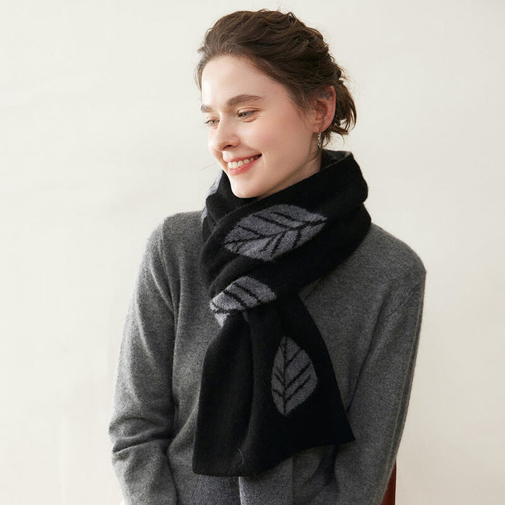 Women's Fashion Leaf Pattern 100% Cashmere Knitted Long Winter Scarf CP040