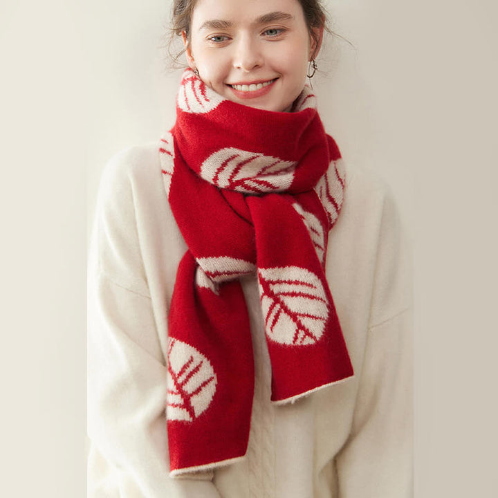 Women's Fashion Leaf Pattern 100% Cashmere Knitted Long Winter Scarf CP040