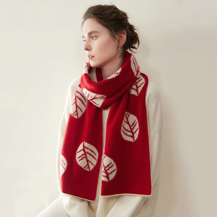 Women's Fashion Leaf Pattern 100% Cashmere Knitted Long Winter Scarf CP040