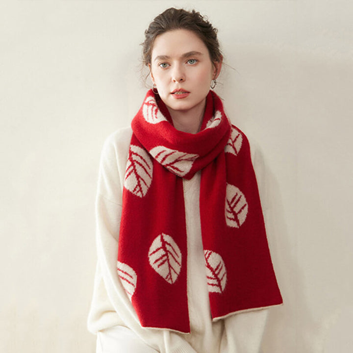 Women's Fashion Leaf Pattern 100% Cashmere Knitted Long Winter Scarf CP040