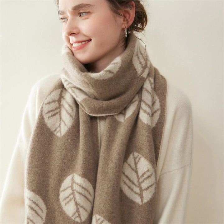 Women's Fashion Leaf Pattern 100% Cashmere Knitted Long Winter Scarf CP040